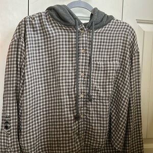 American Eagle cropped hoodie flannel (attached) with rips (purposely made)